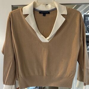 Tommy Hilfiger Camel and Cream V-Neck Sweater
